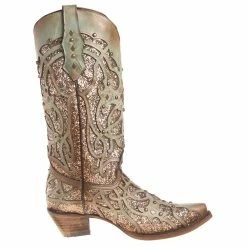 Corral Women's Mint Glitter Inlay Snip Toe Cowgirl Boots -Justin Boots Store C3332 4