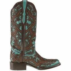 Women's Corral Turquoise Cowgirl Boots With Brown Laser Studs -Justin Boots Store G1416 4