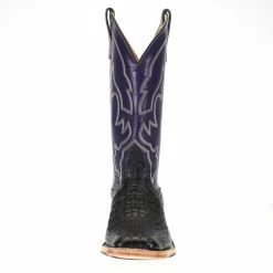 Anderson Bean Men's Black Hornback Caiman 13in. Purple Orchid Kidskin Top Square Toe Boots