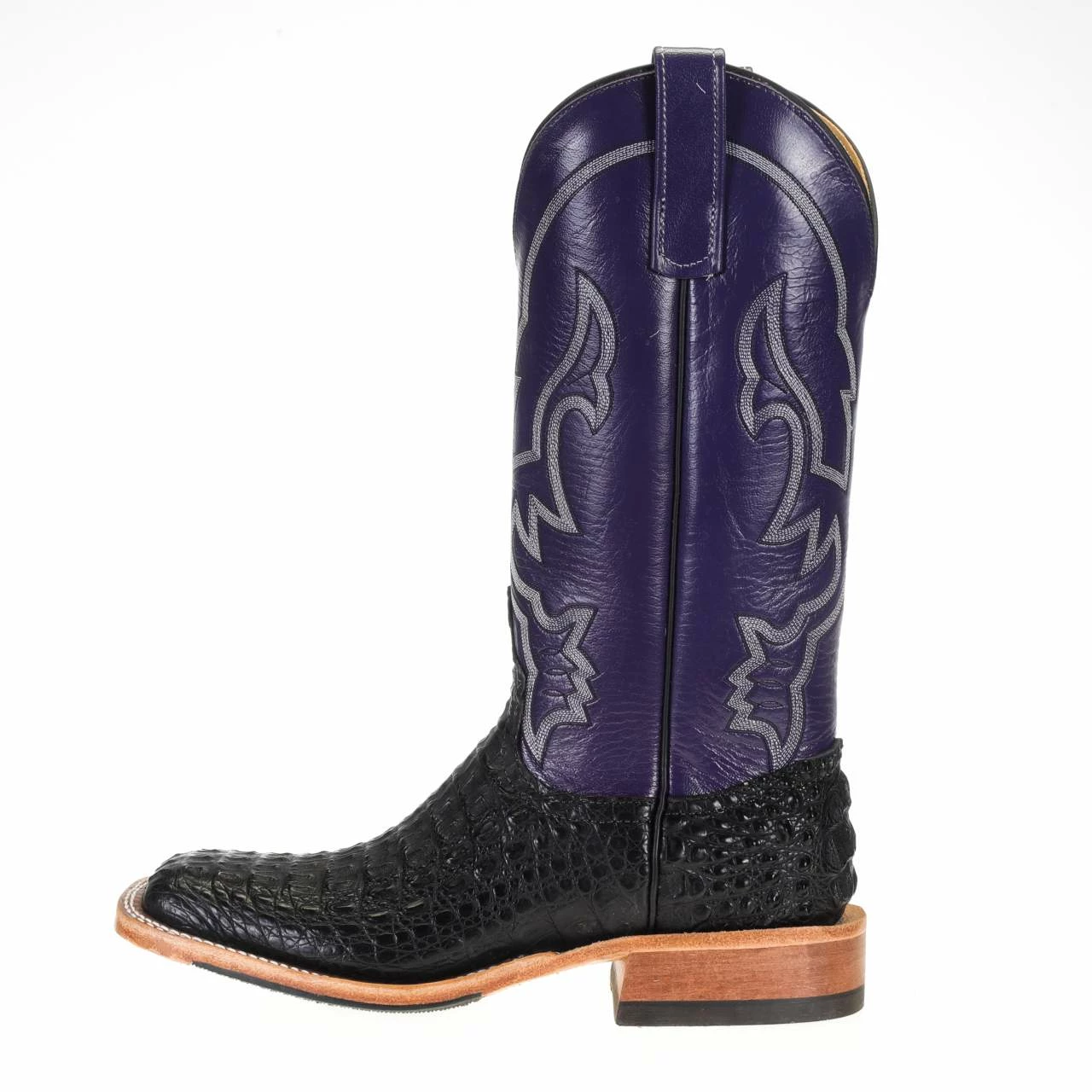 Anderson Bean Men's Black Hornback Caiman 13in. Purple Orchid Kidskin Top Square Toe Boots 4 Anderson Bean Men's Black Hornback Caiman 13in. Purple Orchid Kidskin Top Square Toe Boots - Image 2