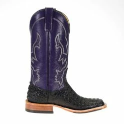 Anderson Bean Men's Black Hornback Caiman 13in. Purple Orchid Kidskin Top Square Toe Boots 9 Anderson Bean Men's Black Hornback Caiman 13in. Purple Orchid Kidskin Top Square Toe Boots -Justin Boots Store HBCAIMAN B 4