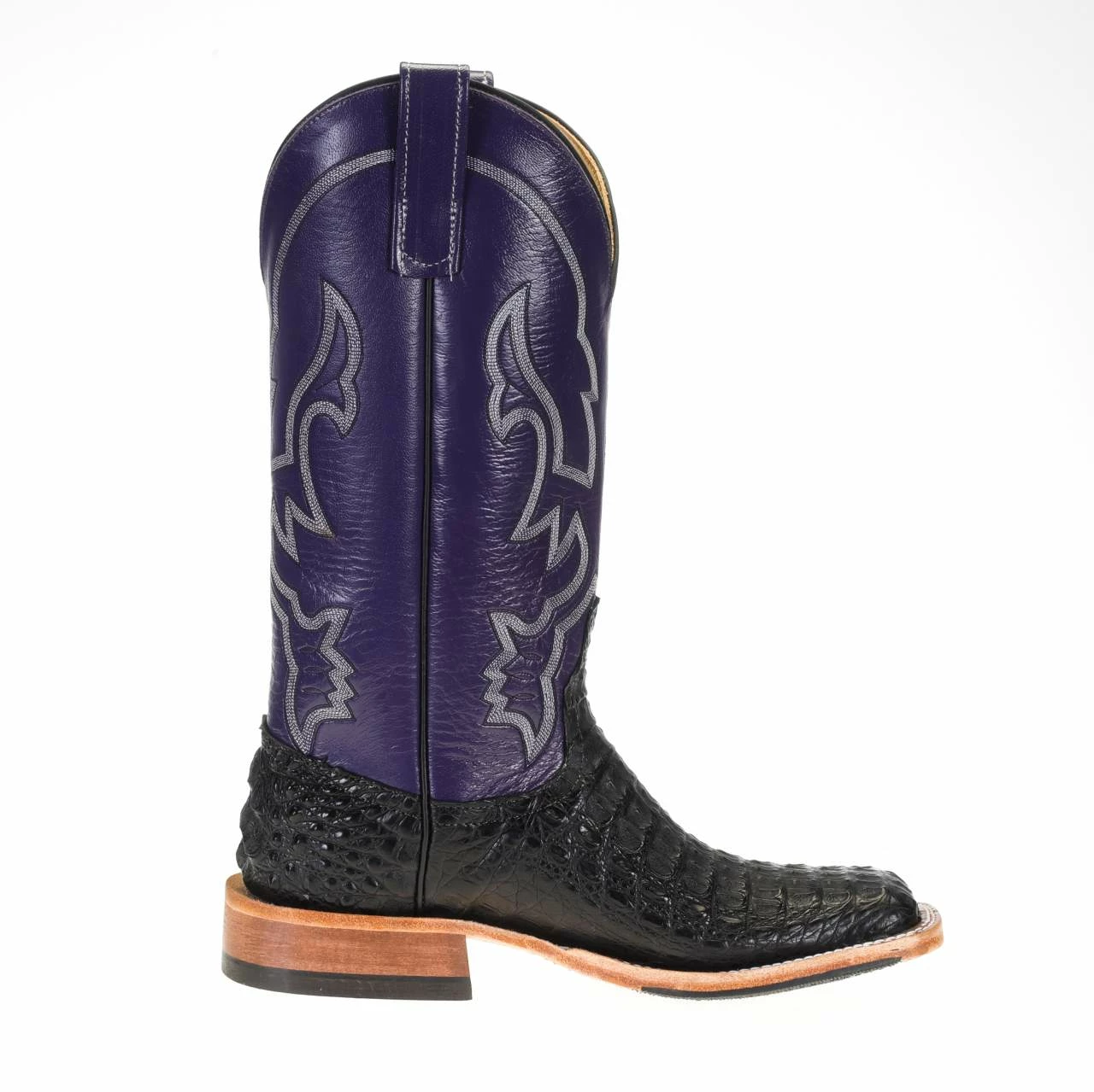 Anderson Bean Men's Black Hornback Caiman 13in. Purple Orchid Kidskin Top Square Toe Boots 6 Anderson Bean Men's Black Hornback Caiman 13in. Purple Orchid Kidskin Top Square Toe Boots - Image 4