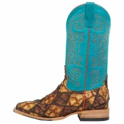 Horsepower Boots Men`s Top Hand Cigar Matte Bass Patchwork 13` Turquoise Top Boot -Justin Boots Store HP8052 3