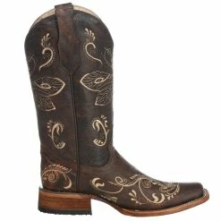 Circle G Women's Brown Crackle Dragon Fly Embroidery Cowgirl Boots -Justin Boots Store L5079 6