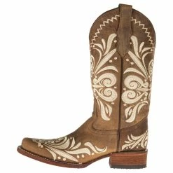 Circle G Womens Tan Embroided Square Toe Boots -Justin Boots Store L5409 2