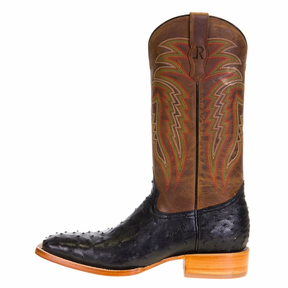 Men's R Watson Black Full Quill Ostrich 13in. Mad Dog Tan Cowhide Top Boots 5 Men's R Watson Black Full Quill Ostrich 13in. Mad Dog Tan Cowhide Top Boots - Image 3