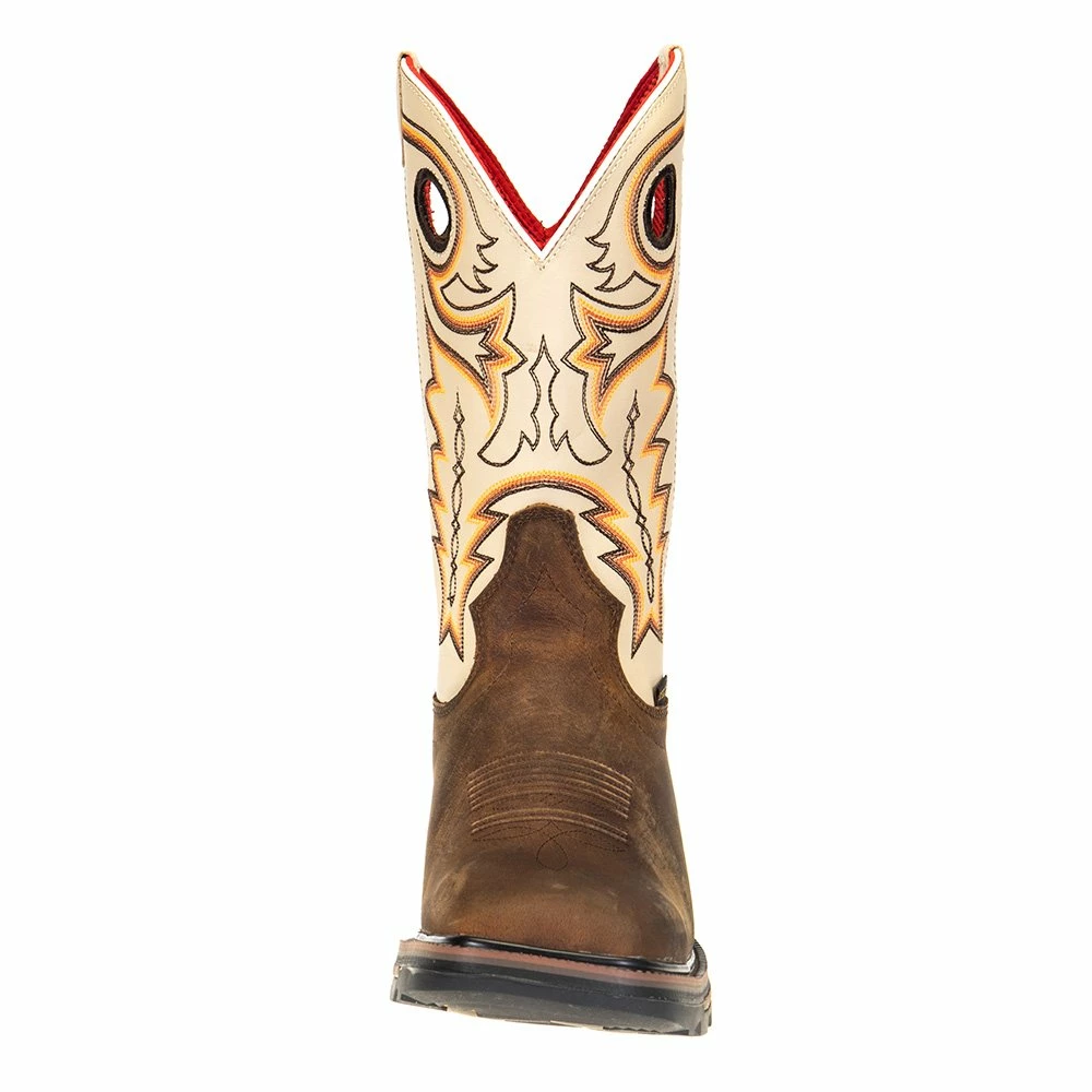 R Watson Boots Men's Chestnut Distressed Buffalo 12in. Ivory Bone Top Square Steel Toe Work Boots 4 R Watson Boots Men's Chestnut Distressed Buffalo 12in. Ivory Bone Top Square Steel Toe Work Boots - Image 2