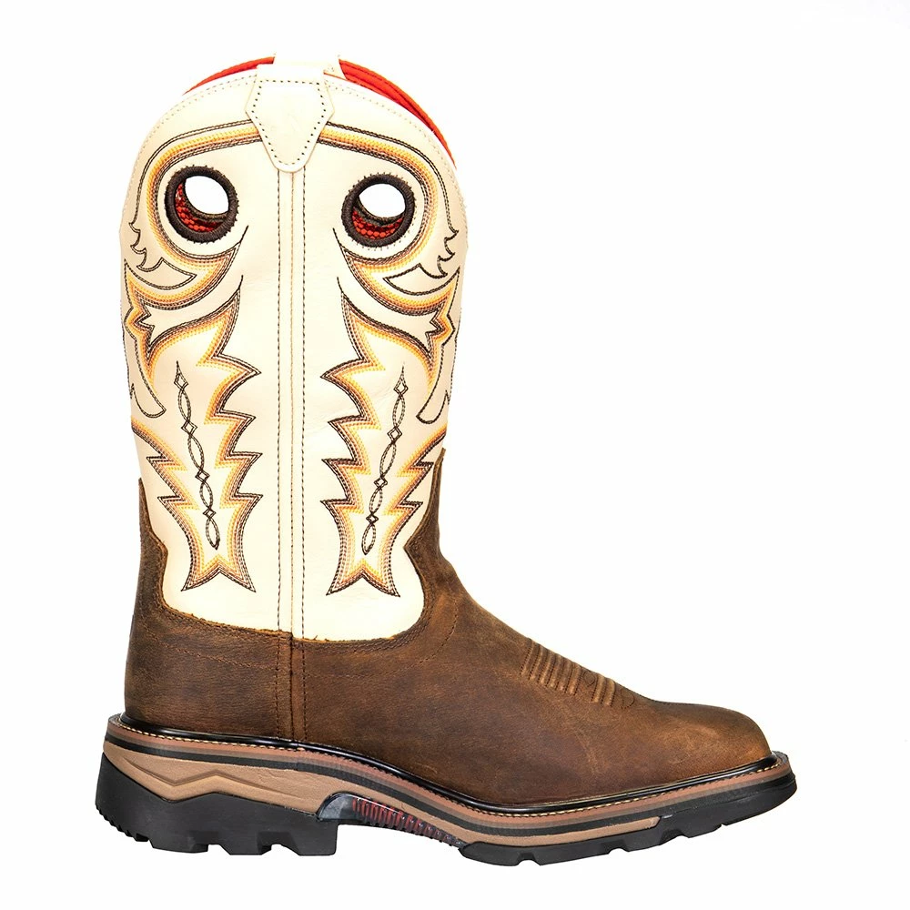 R Watson Boots Men's Chestnut Distressed Buffalo 12in. Ivory Bone Top Square Steel Toe Work Boots 7 R Watson Boots Men's Chestnut Distressed Buffalo 12in. Ivory Bone Top Square Steel Toe Work Boots - Image 5