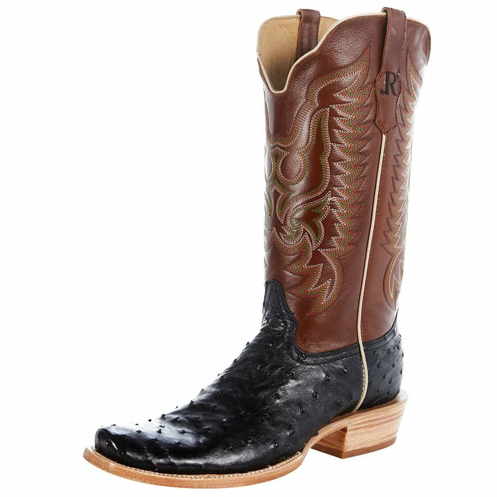 R Watson Boots Men's Black Full Quill Ostrich 13in. Cognac Sinatra Top Boot 4 R Watson Boots Men's Black Full Quill Ostrich 13in. Cognac Sinatra Top Boot - Image 2