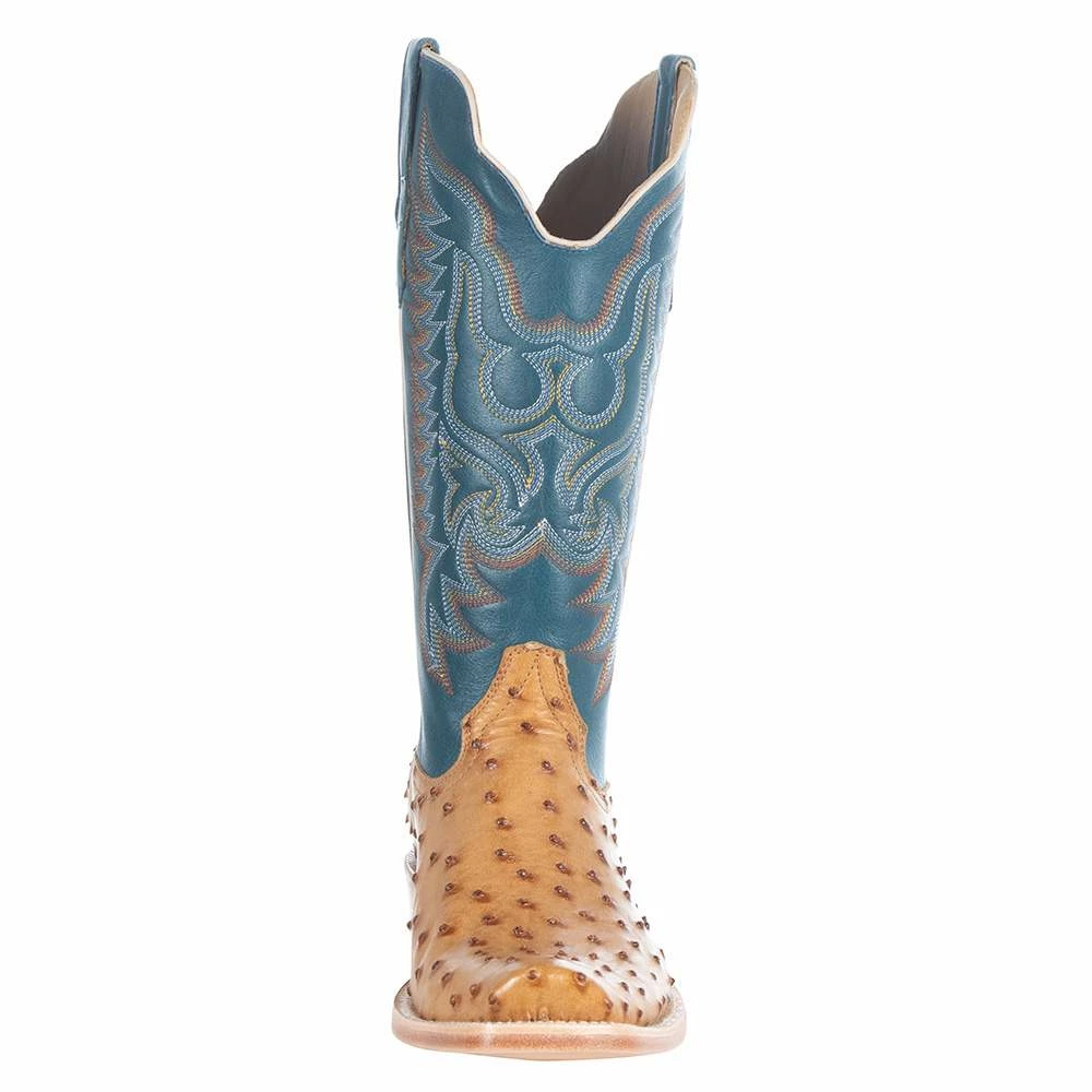 R Watson Boots Men's Antique Saddle Full Quill Ostrich 13in. Royal Blue Goat Top Boots 5 R Watson Boots Men's Antique Saddle Full Quill Ostrich 13in. Royal Blue Goat Top Boots - Image 3