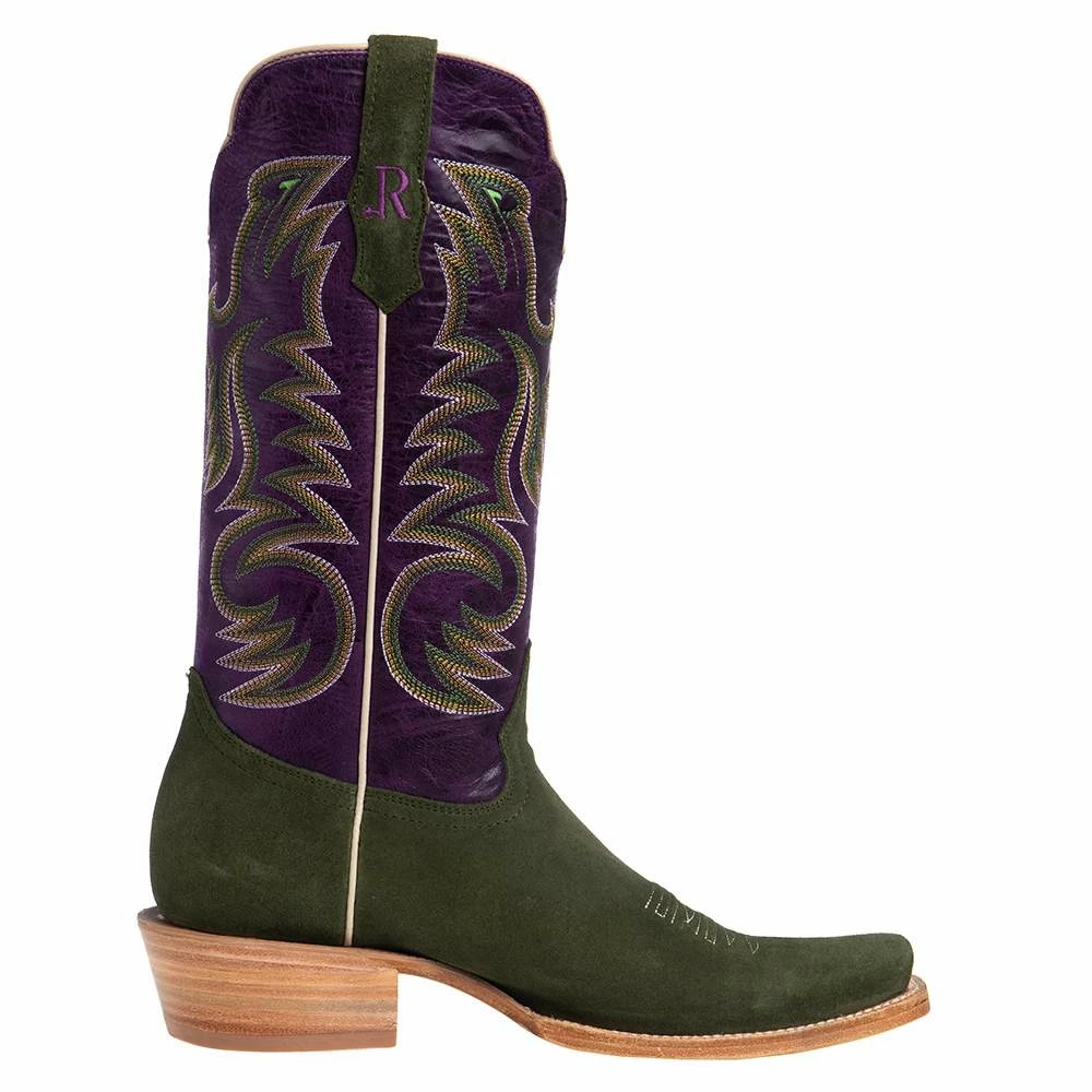 R Watson Boots Men's Forrest Green Roughout 13in. Electric Purple Cowhide Top Cutter Toe Cowboy Boots 7 R Watson Boots Men's Forrest Green Roughout 13in. Electric Purple Cowhide Top Cutter Toe Cowboy Boots - Image 5