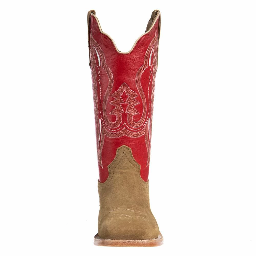 R Watson Boots Men's Sand Roughout 13in. Cherry Red Cowhide Top Square Toe Cowboy Boots 4 R Watson Boots Men's Sand Roughout 13in. Cherry Red Cowhide Top Square Toe Cowboy Boots - Image 2