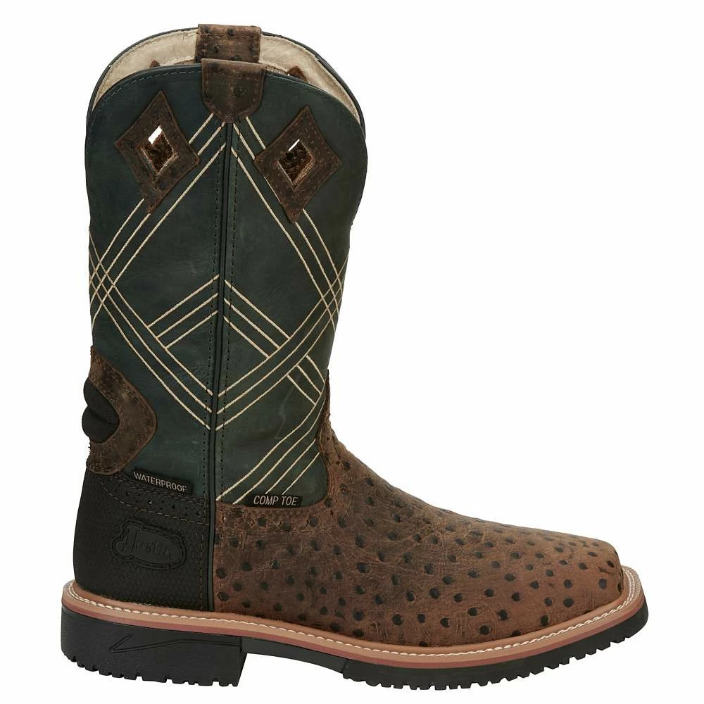 Justin Boots Men's Stampede Hybred Dalhart Brown Ostrich Print Nano Composite Waterproof Work Boot 6 Justin Boots Men's Stampede Hybred Dalhart Brown Ostrich Print Nano Composite Waterproof Work Boot - Image 5