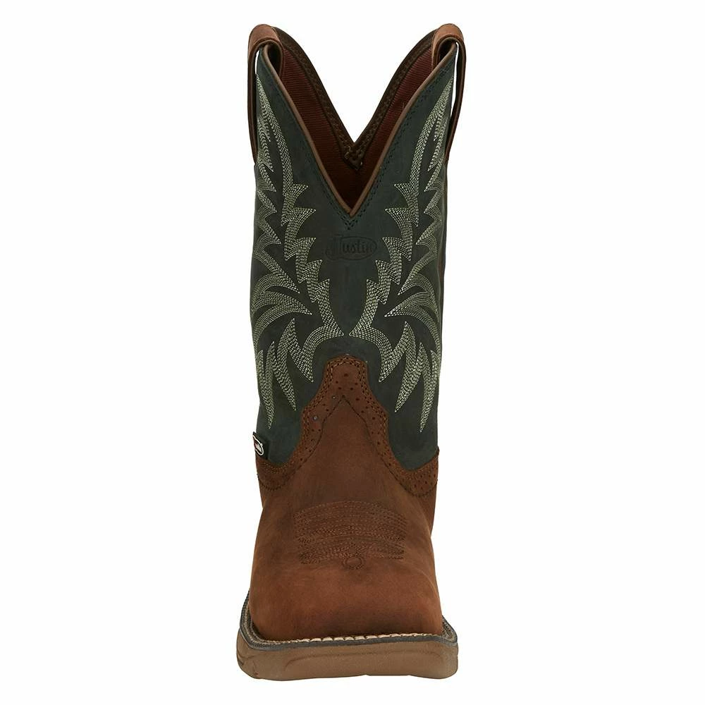 Justin Boots Men's Pecan Brown Water Buffalo 11 Forest Green Top Work Boot 4 Justin Boots Men's Pecan Brown Water Buffalo 11 Forest Green Top Work Boot - Image 2