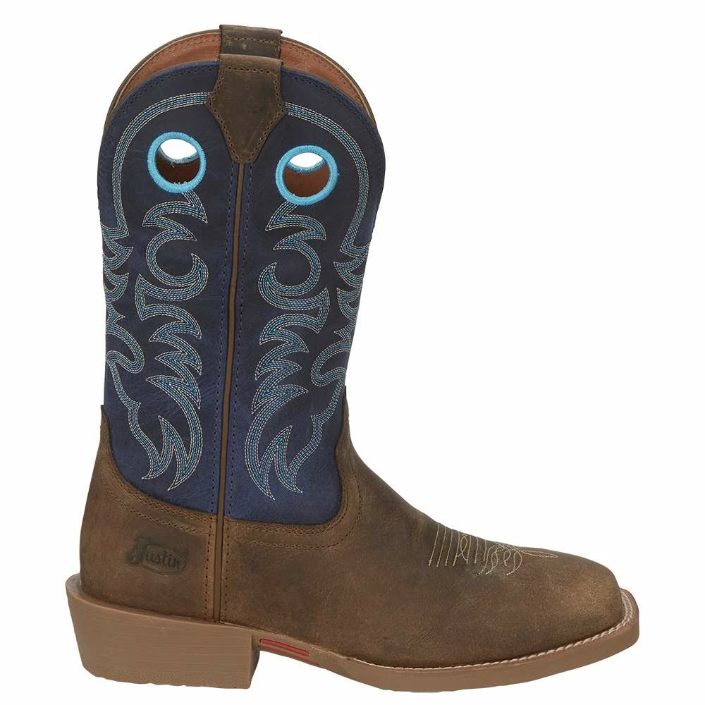 Justin Boots Men's Stampede Peanut Tan 12in Yale Blue Top Square Toe Boot 7 Justin Boots Men's Stampede Peanut Tan 12in Yale Blue Top Square Toe Boot - Image 5