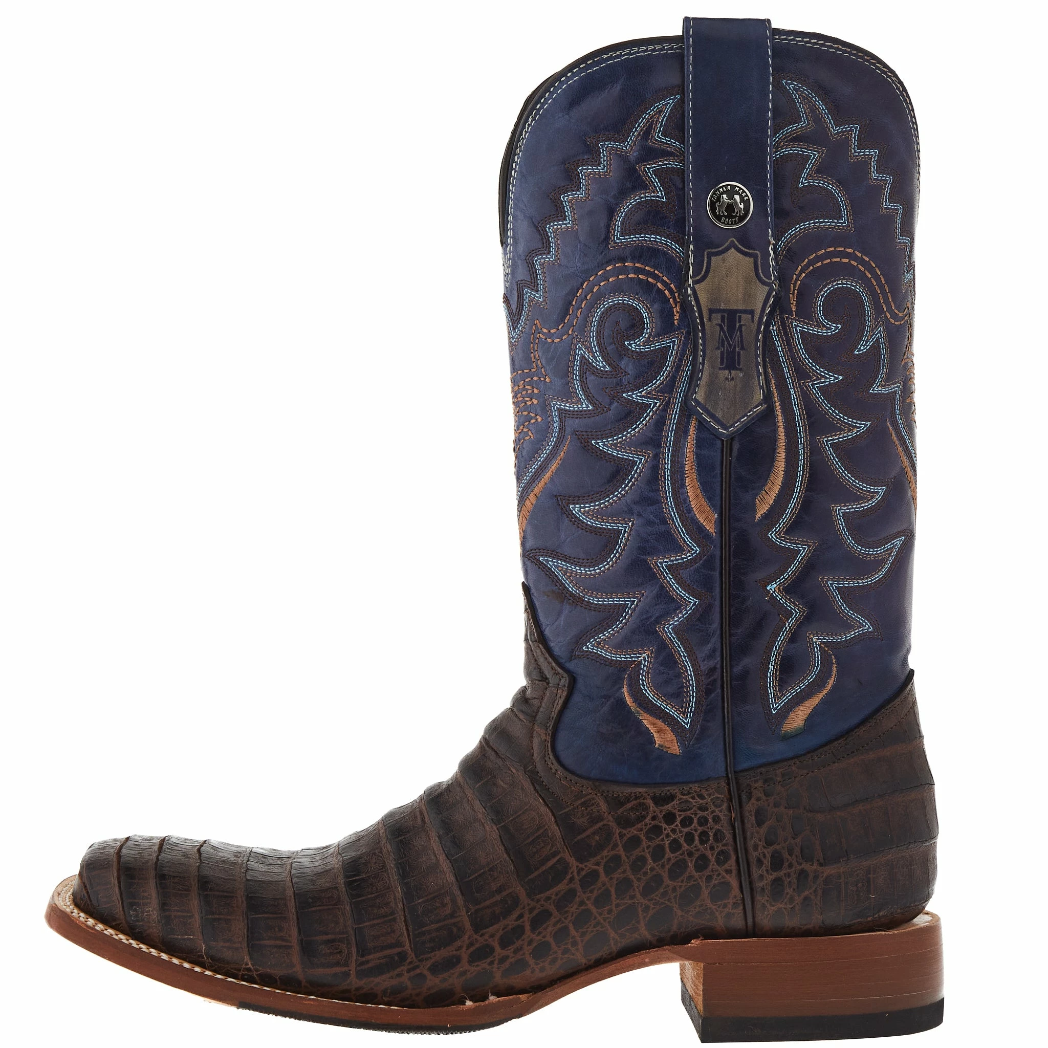 Tanner Mark Boots Men's Matte Brown Caiman Belly 12in Volcano Blue Top Sq Toe Boot 5 Tanner Mark Boots Men's Matte Brown Caiman Belly 12in Volcano Blue Top Sq Toe Boot - Image 3