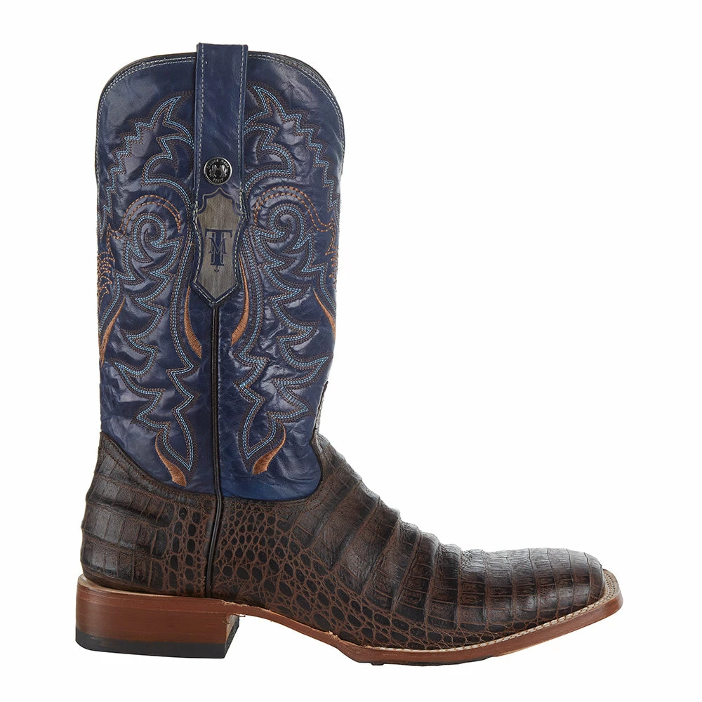 Tanner Mark Boots Men's Matte Brown Caiman Belly 12in Volcano Blue Top Sq Toe Boot 7 Tanner Mark Boots Men's Matte Brown Caiman Belly 12in Volcano Blue Top Sq Toe Boot - Image 5