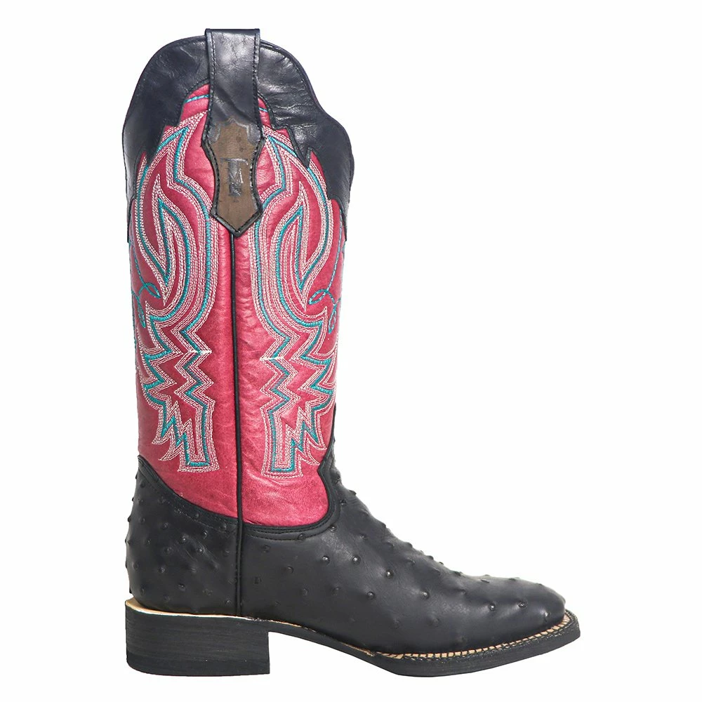 Women's Tanner Mark Imitation Ostrich Matte Black With Volcano Fuchsia Top Cowgirl Boots 4 Women's Tanner Mark Imitation Ostrich Matte Black With Volcano Fuchsia Top Cowgirl Boots - Image 2